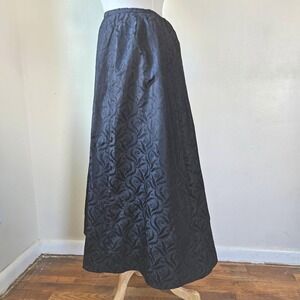 Antique Victorian Mourning Black Heavy Silk Brocade Bustle Skirt Full Length 25"